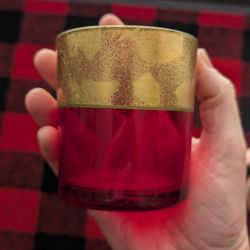 Small Red And Gold Glass Candle Holder