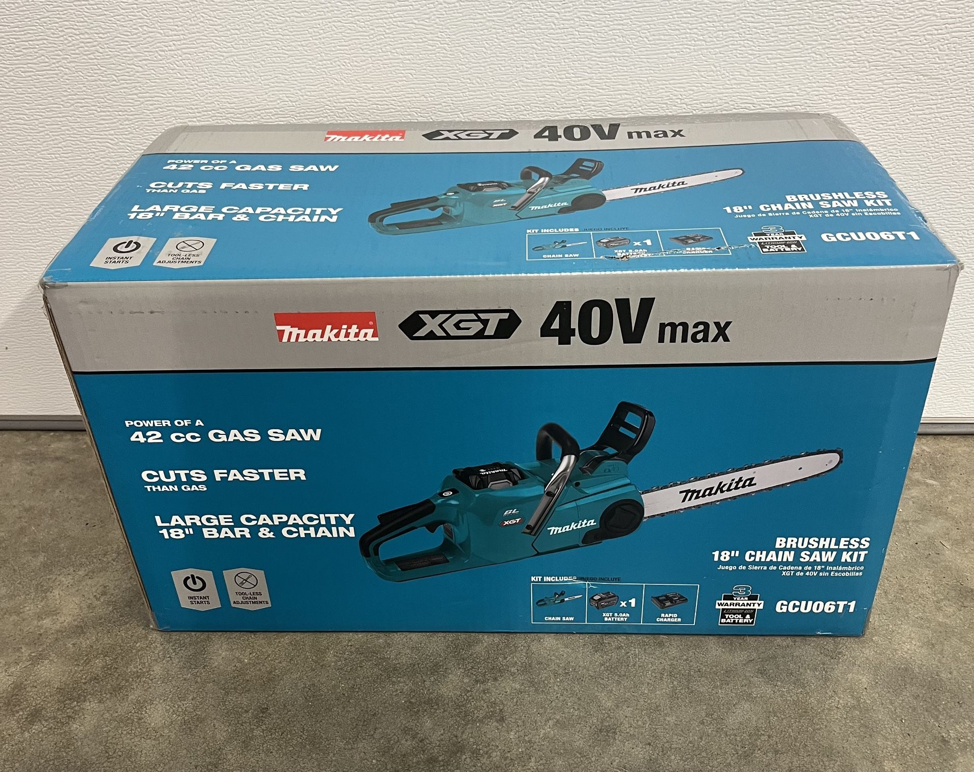 Makita XGT 18 in. 40V max Brushless Electric Cordless Battery Chainsaw Kit (5.0Ah) $629 plus tax at Home Depot New still in the box $691 after tax