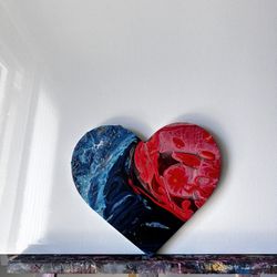 Fire And Ice Wooden Painted Heart 