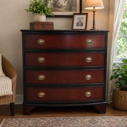 Cherry Red Bow Front Dresser – Clean & Solid – 4 Drawer