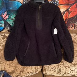 Ladies or girls black fuzzy pull over jacket