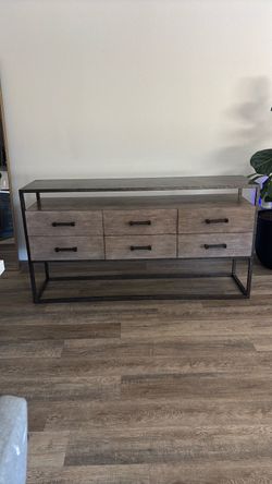 Bassett Industrial Wood and Metal Six-Drawer Console Cabinet
