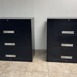 2 Borroughs Adaptafile 3-Drawer Black Metal Filing Cabinets 41" x 40" x 18"