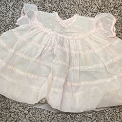 Vintage Nannette Ruffle Dress Lace Girl Baby Sheer Pink Made in USA