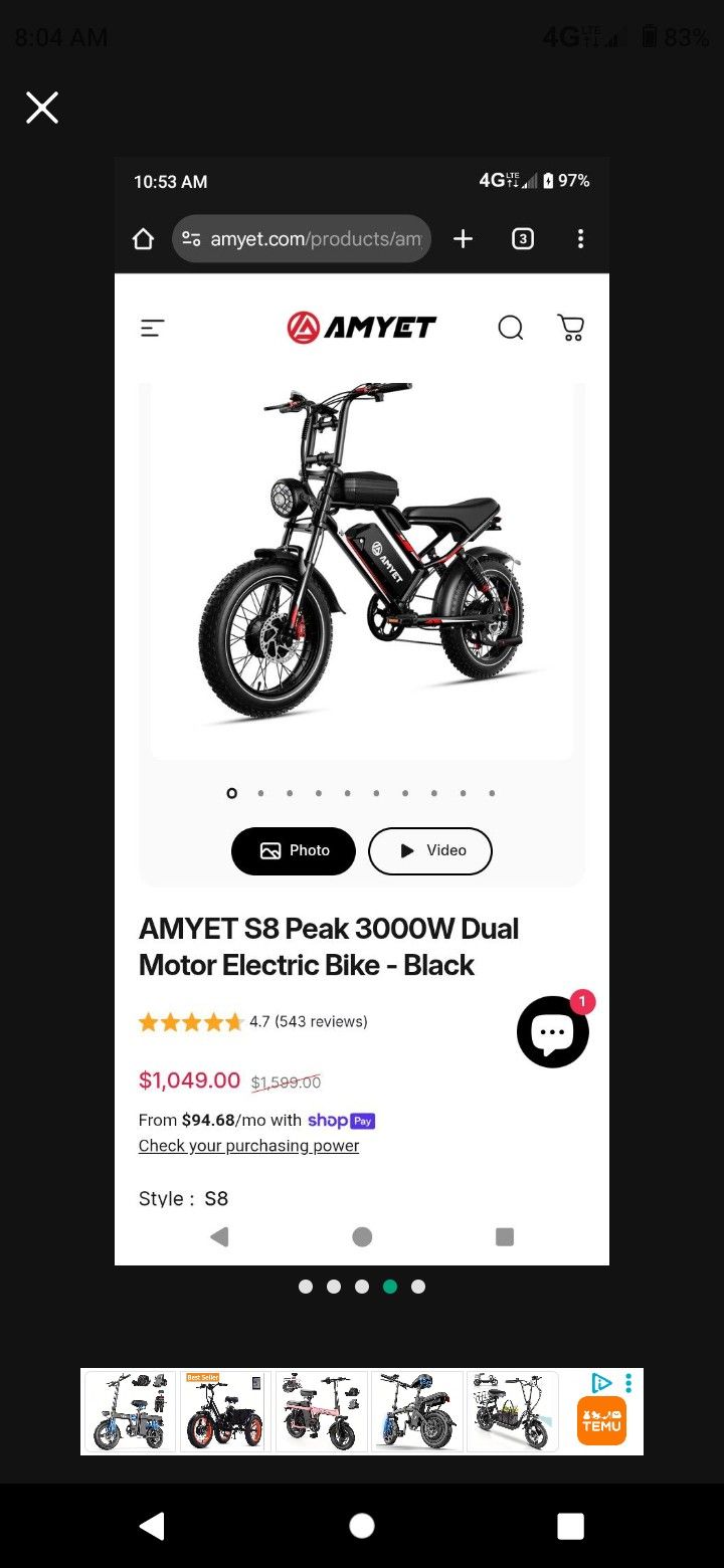 Amyet S8 Dual Motor Electric All terrain  Bike Good Condition 