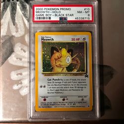 2000 POKEMON MEOWTH-HOLO GAME BOY-BLACK STAR PROMO #10 PSA 8