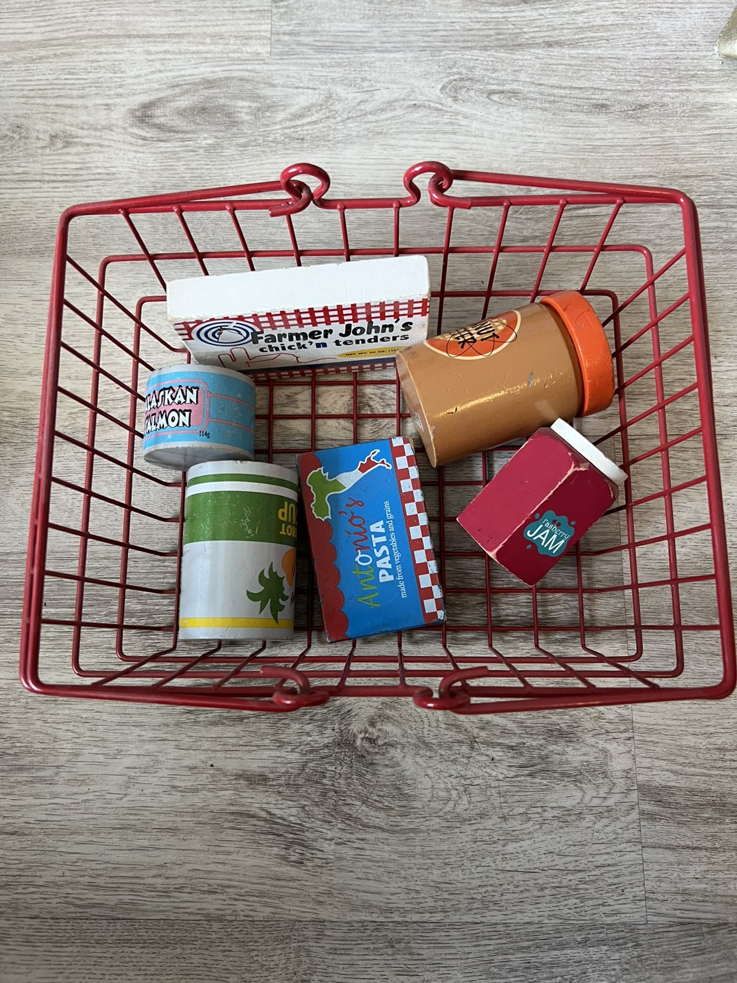 Wooden Food With Shopping Basket