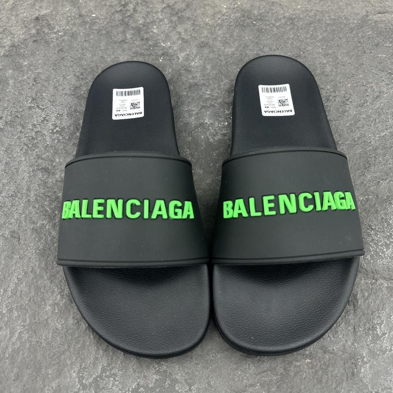 Balenciaga Men's Black and Green Slides