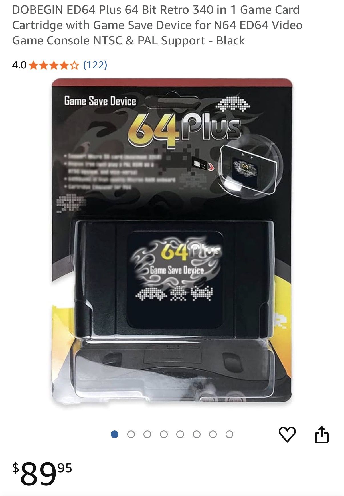 DOBEGIN ED64 Plus 64 Bit Retro 340 in 1 Game Card Cartridge with Game Save Device for N64 ED64 Video Game Console NTSC & PAL Support - Black