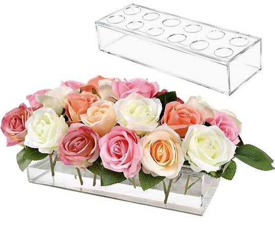 NEW IN BOX! 20-Pack Acrylic Flower Vases (12-Hole, Clear)