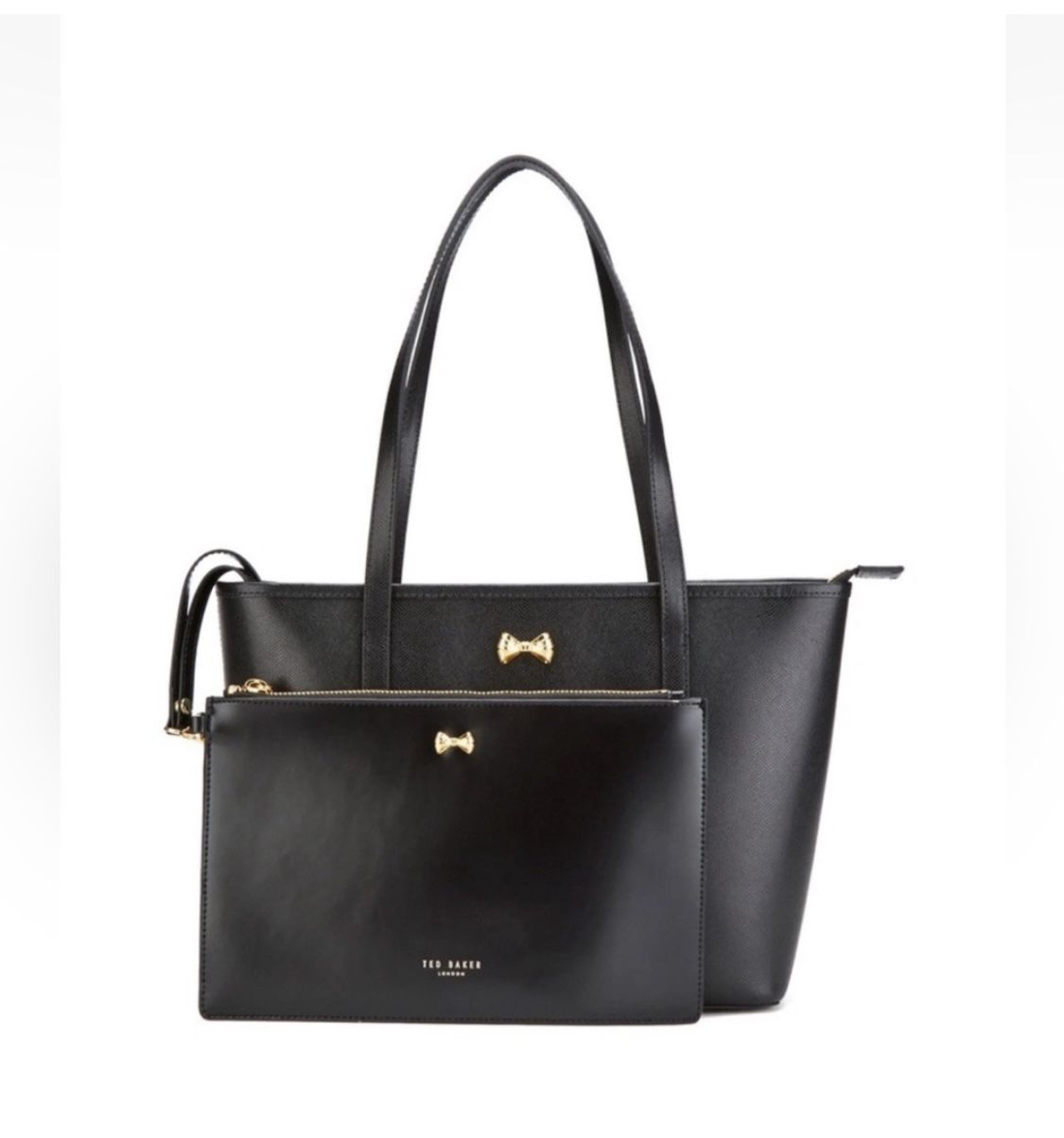 NWOT Ted Baker Anaiya Micro Bow Shopper Black Tote & Matching Wristlet Pouch