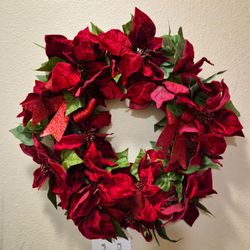 Artificial Poinsettia Christmas Wreath
