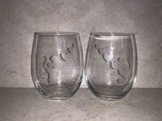 Set of 2 Personalized 15oz Glass Edged Stemless Wine Glasses