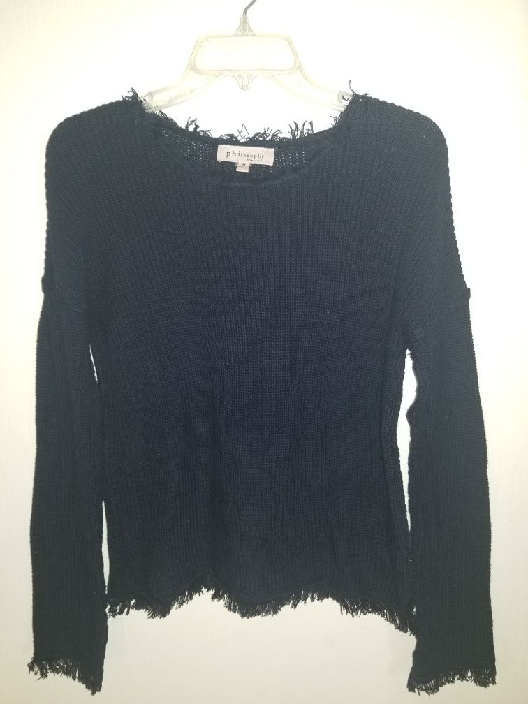 Navy Blue Fringe Sweater