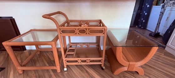 Rattan Furniture Set with Glass Tops