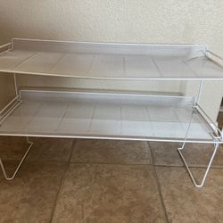White Mesh Metal Foldable/Stackable Shoe Racks (2)