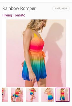 Flying Tomato Watercolor Ombre Rainbow Romper Ruffles M