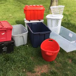 Many Caver Bins , Some With Out Cover, Laundry  Basket And More
