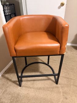 Cognac Leather Barrel Back Bar Stool