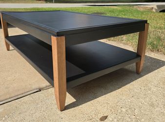 MCM Two-Tier Black Coffee Table with Wood Legs