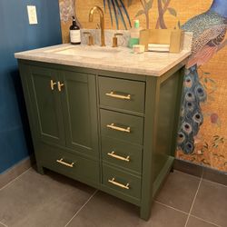 36” Green Bathroom Vanity Marble Top - Complete