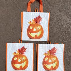3 Brand new Halloween Jack-o-lantern reusable bags