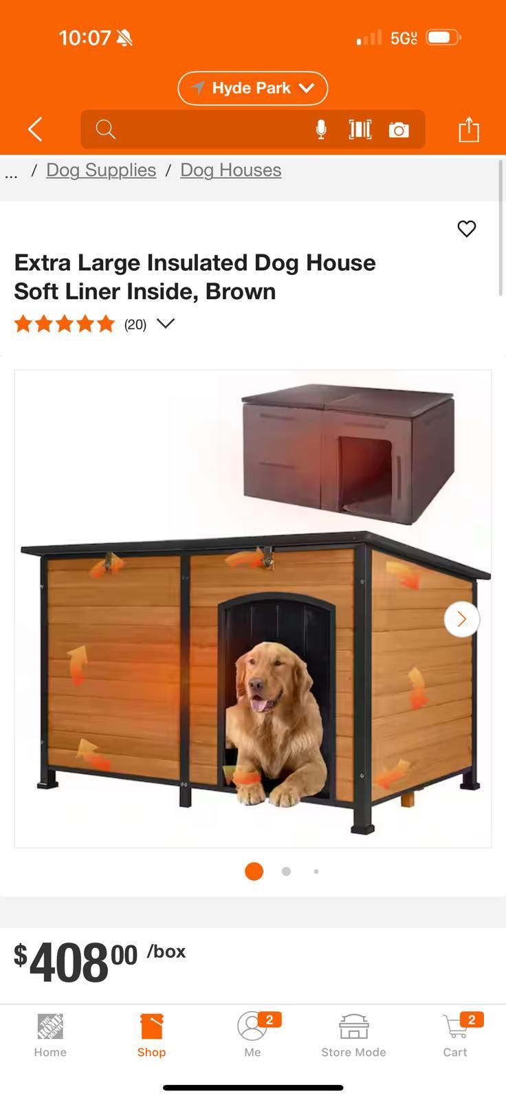 Extra Large Insulated Dog House Soft Liner Inside, Brown