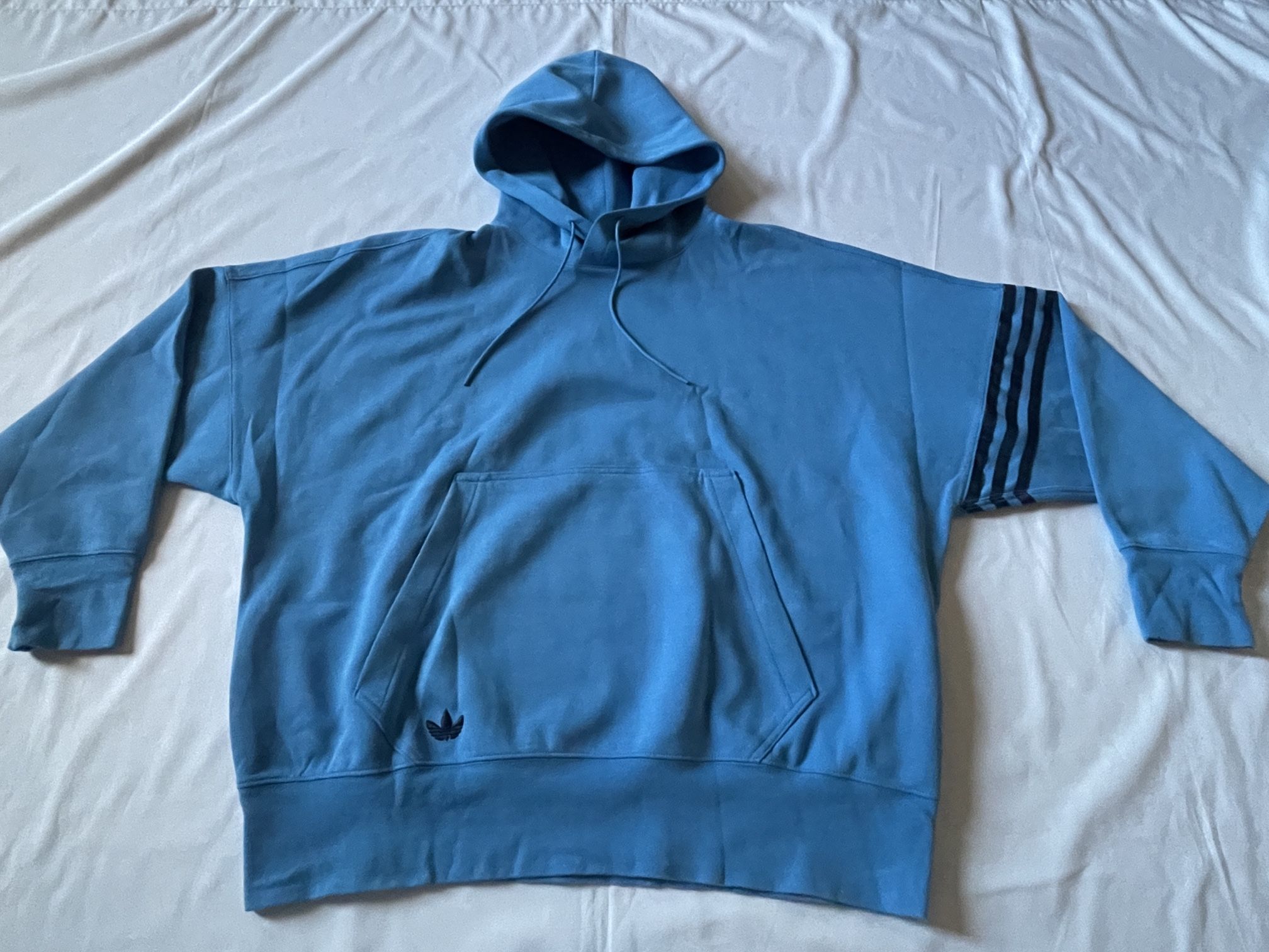 Men Adidas Hoodie Pullover Long Sleeve Top Sweatshirt Tee Shirt Stripes Blue L
