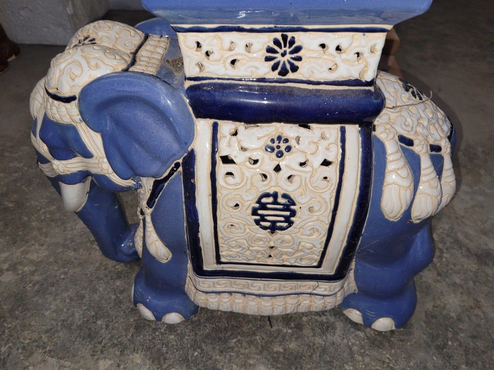 Vintage Large Ceramic Elephant Table, Plant Stand, Garden Decor