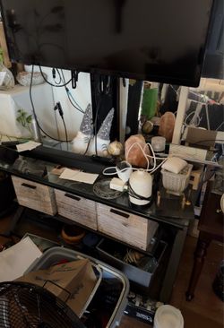Tv stand with the table set up