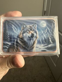 ✨🐺❄️ New 5oz .999 Pure Copper Timber Wolf Winter Landscape Colorized Art Bar! ❄️🐺✨