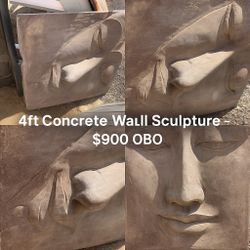 🪨 4ft Concrete Wall Sculpture – Serene Stone Face Relief (Monterey Art)