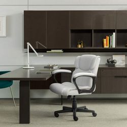 Brand New Luxury Mid Back Office Chair Swivel Computer Task Chair with Armrest Ergonomic Leather Padded Executive Desk Chair with Lumbar Support  Bran