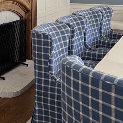 Blue plaid Dining Table Chairs And Couch