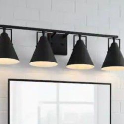 Home Decorators Collection
Insdale 4-Light Matte Black Modern Industrial Bathroom Vanity Light with Black Metal Shades
