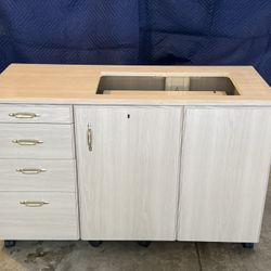 Horn 2178A Deluxe Sewing & Serger Cabinet — “Albany Oak” — With 3 Inserts