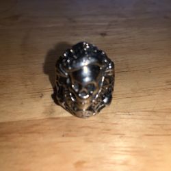 Love Kills Slowly Sterling Silver Rock Style Skull Ring 8 1/4