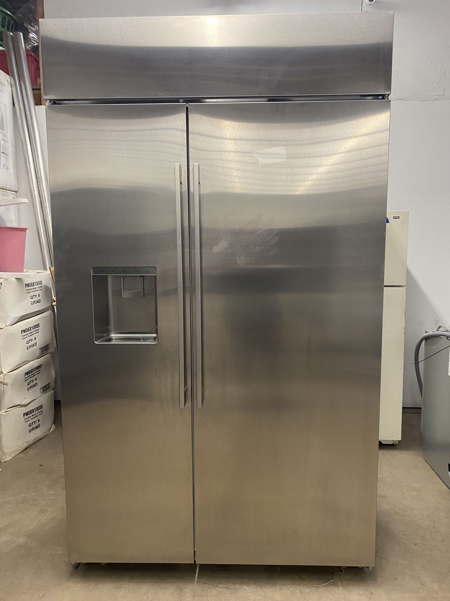 Stainless Steel GE Monogram Side By Side Built In Refrigerator and Freezer
