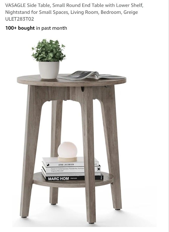 Side Table, Small Round End Table with Lower Shelf, Nightstand for Small Spaces, Living Room, Bedroom, Greige ULET283T02