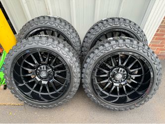 NEW 22x12 gloss black edge Offroad wheels wrapped in 33x12.50r22 atturo mt tires