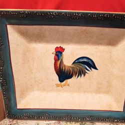 Beautiful Ceramic Rooster tray 19 X 13  Inches with Handales