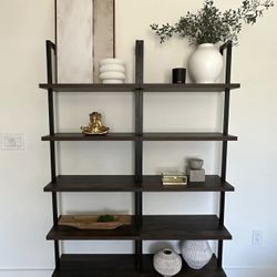 Nathan James Theo 5-Shelf Wood Modern Bookcase, (BLACK)Open Wall Mount Ladder Booksh