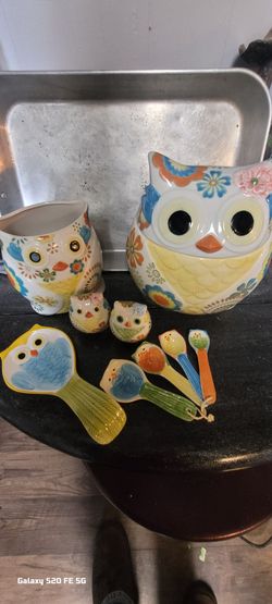 complete ceramic owl cookie jar collection, cookie jar, etc. 