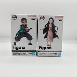 Banpresto Figuno action figures of Tanjiro and Nezuko Kamado from the anime Demon Slayer: Kimetsu no Yaiba.