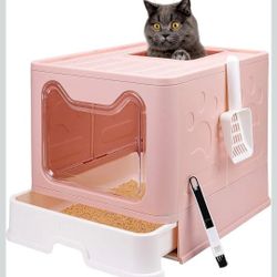 PINK Cat Litter Box With Litter Mat And Scoop