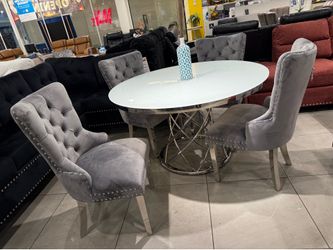 Modern Dining Set With Grey Velvet Chairs 💖💖💖