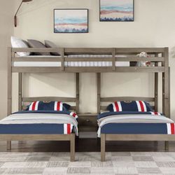 Brand New Twin Size Triple Bunk Bed (Warm Grey)