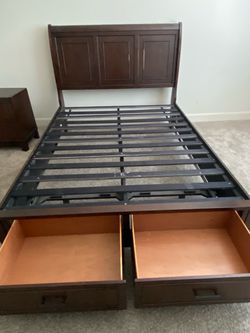 Queen storage bed with two matching night stands
