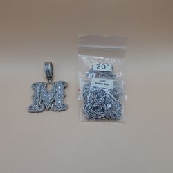Letter M Rhinestone Pendant