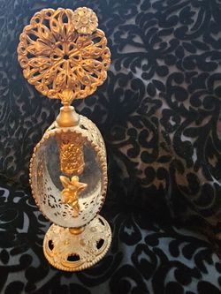 $150.00 - MidCentury Hollywood Regency Ormolu Filigree Perfume Bottle with Cherubs View on Both Sides + Vtg Rhinstones Accent!